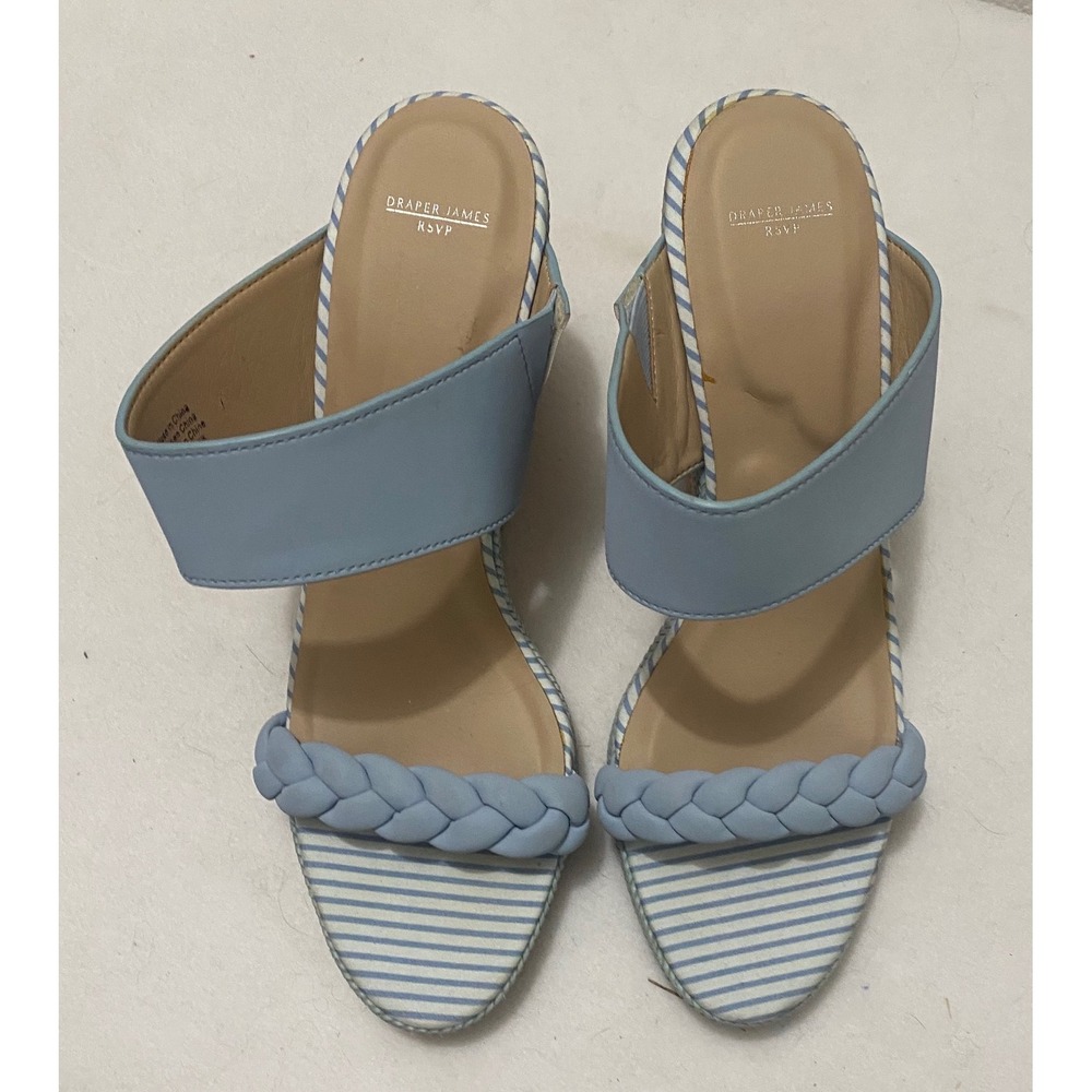 Draper James RSVP Wedge Sandals Women 9 Blue White Striped Braided Cork